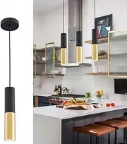 Hobaca® GU10 Dia 6CM L30CM Black Gold LED Pendent Light Spotlights Mini Island Pendant Lighting for Kitchen Island Dinning Room,Bedroom,Bar, Matte Black Kitchen Island