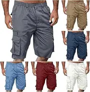 [Generic] Mens Cargo Shorts Drawstring Elastic Waist Pants Stretch Lightweight Work Shorts 2025 Casual Summer Hiking Pants, 001-grey-c, 3X-Large