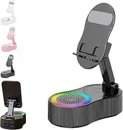 No-Pair Speaker & Charging Stand, Dock Holder, Wireless Induction Audio Bluetooth Speaker 5-in-1 Phone Holder, 360 Rotation Bluetooth Phone Speaker Stand,Black