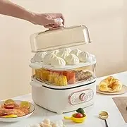 Electric Food Steamer, 10.5L 2 Tier Electric Stew Pot with 60Min Timer, High Temperature Protection, Household Multi-Function Detachable Cooking Pot for Vegetables, Fish, Dumplings