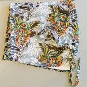 Ed Hardy Mesh Mini Skirt Womens Size XL Fire Breathing Dragon Drawstring NWT