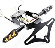 Motorcycle Tail Tidy For Kawasaki Ninja 650 Z650 2017-2021 Licence Plate Holder Fender Eliminator Bracket Mount with Turn Signal Indicator Sequential Flowing LED Light (Full Set (Holder+Indicators))
