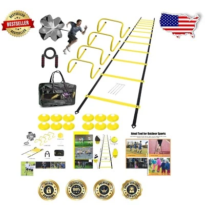 20ft Agility Ladder Training Set with Hurdles, Cones & Parachute for Athletes