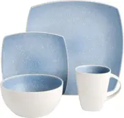 Gibson Square Glazed Stoneware 16 piece Dinnerware Set for 4 White and Aqua Blue