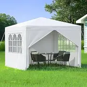 ALFORDSON 3m x 3m Gazebo Marquee Canopy with Carry Bag & 4 Wall Panels White Color, Easy Put-up Pavilion Shelter Shade with Steel Frame for Wedding Party Camping