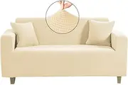 High Stretch Jacquard Sofa Cover Machine Washable Stylish Furniture Cover Anti-Slip Foams Strips with Elastic Bottom Suitable for Various Styles (3 Seater (180-220cm), Cream)