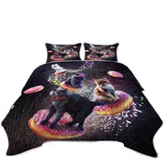 Cool Space Galaxy Cats Riding Donuts Coverlet
