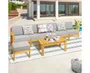 Livsip Outdoor Furniture Garden Wooden Sofa Set Patio Furniture Setting 7-Piece