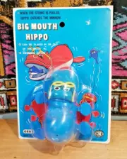 Rare New 1976 Masudaya Wind-Up Pull String Big Mouth Hippo Catches Minnow