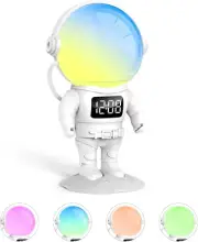 Astronaut Kids Alarm Clock & Sound Machine with 22 Colors Night Light, Bluetooth