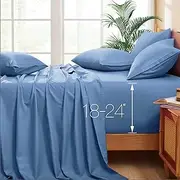 Horbaunal Extra Deep Pocket Queen Sheets - Fits Mattress 18-24 Inches Deep - 6 Pieces Hotel Luxury 1800 Thread Count Microfiber Sheet Set - Ultra Soft Sky Blue Queen Size Bed Sheets
