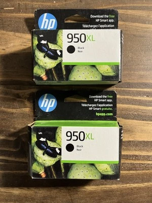 Genuine Hp 950XL Black Ink Cartridge Original OEM New In Box Exp 08/2023 ~ 2 Pcs