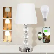 Clora Bedside Table Lamp Touch Bedroom Crystal Nightstand USB Ports Dimmable White