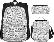 [StOlmx] 3 Pcs Set Backpack,Waterproof Bookbag, Insulated Lunch Bag & Pencil Case Pouch, Travel,Hiking,Sunset Hawaiian Palm Tree Print, Stylish Crowd of Penguins Pattern, One Size