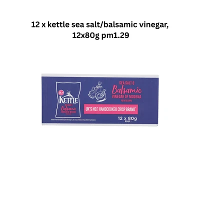 12 x Kettle Chips Sea Salt & Balsamic Vinegar Potato Crisp Box Pack 12x80g