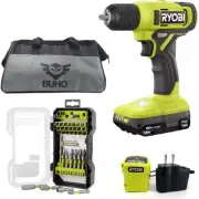 Cordless Drill Set Bundle with Ryobi 18V ONE+ Drill Driver, 3/8 Inch Chuck, 4...