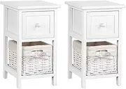 Artiss Bedside Table Set of 2 White Bed Baskets Side Tables Storage Small Narrow Desk Chest Drawers, with 1 Drawer + Shelf, Bedroom Home Furniture Tallboy Lamp Nightstand Cabinet in 45cm Height