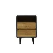 6IXTY Twin 2-Drawer Wooden Bedside Table Nightstand - Black / Natural
