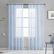 TOAVA DECO Baby Blue Sheer Curtains 84 Inches Long for Bedroom Rod Pocket Sheer Voile Curtains Panels Light Filtering Blue Sheer Drapes for Windows/Living Room/Boys/Kids Room 52x84 2 Panels