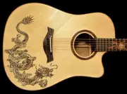Acoustic Dreadnought Guitar Handmade by Blueberry Dragon Motif Pre-Order 90 Days