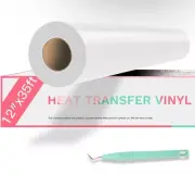 HTVRONT HTV Vinyl Rolls Heat Transfer Vinyl 12”x35” White Shirts Iron On Cricut