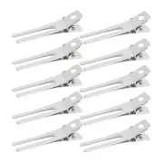 50pcs Hairdressing Double Prong Curl Clips, Wobe 1.8" Setting Section Silver