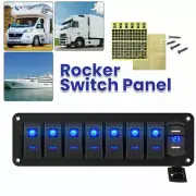8 Gang 12V Switch Panel ON-OFF Toggle Rocker Control Blue LED For RV Marine Boat