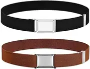 [JJiaoLinin] Kids Belt Adjustable Belts,2pcs Elastic Belt for Boys Girls with Silver Square Quick Release Buckle Adjustable Belt Unisex Waist Belt for Jeans Pants Dress,Black and Brown, Schwarz, One