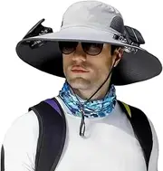 [Credelin] Hat with Fans Solar Power, Wide Brim Sun Fishing Hat for Men with 2 Solar Fan UPF50+ for Hiking, Beach