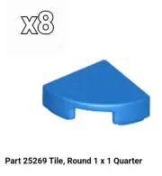 NEW Lego (x8) BLUE Tile Round Quarter Smooth Circle 1x1 25269 6302961