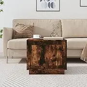 Smoked Oak Coffee Table - 51x50 Living Room Tables, Wood Farmhouse Style with Storage for Modern Home or Office Center, Table with Tier Design