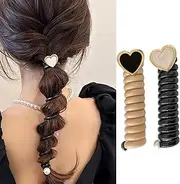 2 Pcs Spiral Hair Ties for Women Heart Braided Telephone Wire Hair Bands Ponytail Hair Ties Straight No Crease Elastic Coils Hair Scrunchies Phone Cord Hair Rope (Style1, One size)
