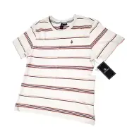 Volcom T Shirt Womens Size 12 Tee Beige Short Sleeve Striped Round Neck BNWT