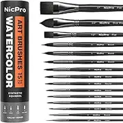 Nicpro 15PCS Watercolor Paint Brush Set, Professional Watercolor Paint Brushes, Soft Synthetic Fine Squirrel Hair, Round, Flat, Dagger, Wash for Adult, Artist, Water Color, Gouache - with Holder & Bag
