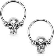 [Pierced Owl] 14GA 316L Surgical Steel Skull Captive Bead Nipple Rings, Sold as Pair