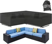 Skyour Patio Furniture Sectional Couch Sofa Cover Weatherproof Heavy Duty 420D Oxford Outdoor V Shaped Sectional Garden Rattan Corner Sofa Furniture Protector Covers Black (V-Shape: 117x117in)