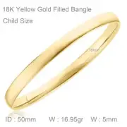 Bracelet Real 18k Yellow Gold Filled Solid 5mm Flat Bangle Cuff Child Size 50mm