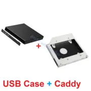 USB 2.0 CD DVD RW External Enclosure Case + Sata 2nd HDD SSD HD Hard Drive Caddy