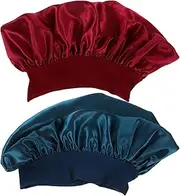 Kisangel 2pcs Adjustable Bonnet for Sleeping Soft Breathable Silk Cap for Shower Cap Shield Comfortable Night Sleep Wrap Hair Protection Wine