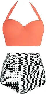 [AMOURRI] Womens Retro Vintage Polka Underwire High Waisted Swimsuit Bathing Suits Bikini