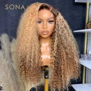 13X6 HD Transparent Lace Frontal Wig Ombre Honey Blonde 13x4 Jerry Kinky Curly
