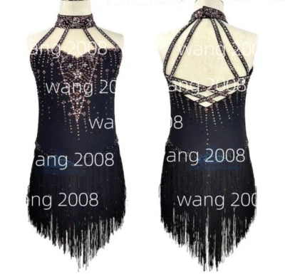 ice figure skating competition dress Gymnastics costume Dress black tassel