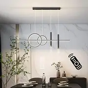 Modern LED Pendant Light with Remote Control, 60W Dimmable Chandelier in Black Gold, Adjustable Height, 3000K-6500K Tri-Color for Kitchen Island, Dining Room, Living Room (Black/100cm/60W)