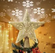 Christmas Star Tree Topper with Built-In Led Snowflake Projector Lights Hollowed
