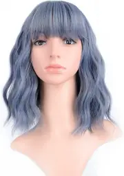 Wavy Wig, Short Bob Wigs with Fringe, Shoulder Length Curly Wavy Synthetic Cospl