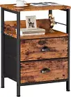 Nightstand with 2 Fabric Drawers, Bedside Table, End Table with Open Wood Shelf,