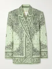 [Zimmermann] Zimmermann - Matchmaker Double-breasted Printed Linen Blazer - Mint - 1 1 Green