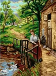 "Young Lady at the Mill" Printed Canvas for Cross Stitch Tapestry Gobelin 2901
