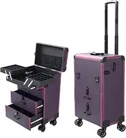 [PROMARKA] Rolling Makeup Train Case, Make Up Trolley on Wheels Make Up Box, Nail Polish Storage and 2 Drawers