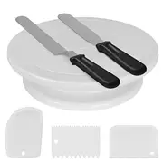 11 Inch Rotating Cake Turntable with 2 Icing Spatula and Icing Smoother, Revolving Cake Stand White Banking Cake Decorating Supplies
